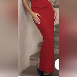 NWT House of CB Nayara Red Maxi Skirt Lined Zip Closure Womens Sizs XS